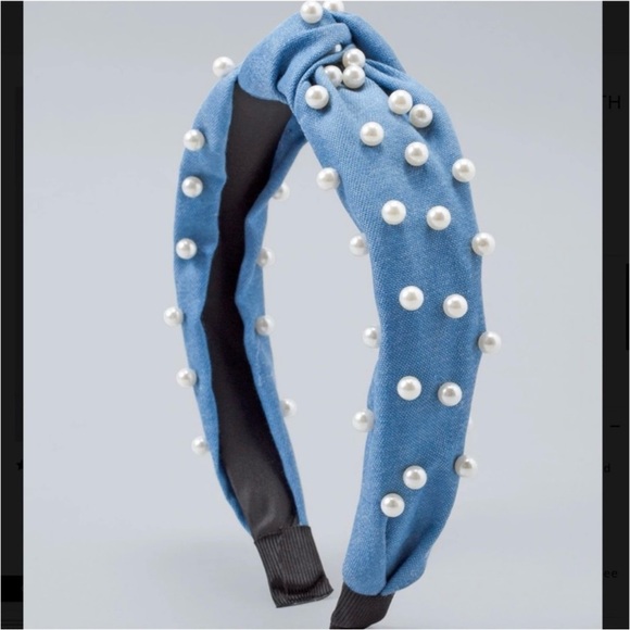 White House Black Market Accessories - White House Black Market WHBM Denim & Pearl Knot Headband